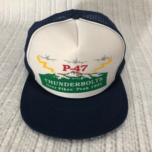 Vintage 1993 Sportcap P-47 Thunderbolts Over Pikes Peak Trucker Hat Navy Blue